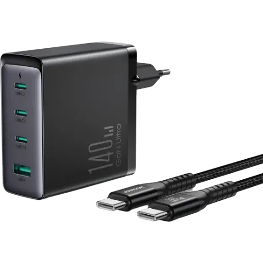 Charger Mobile Joyroom 3C1A 140W JR-TCG05 + Cable Type-C To Type - C 1.2M Black. 
